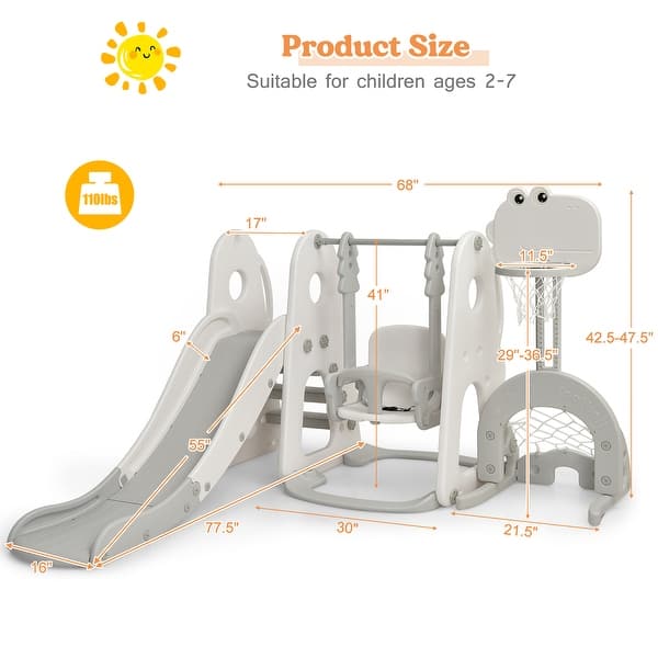 dimension image slide 1 of 2, Costway 6 in 1 Toddler Slide and Swing Set Climber Playset w/ Ball - See Details