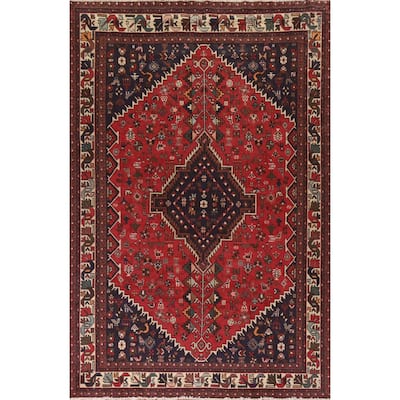 Tribal Shiraz Persian Vintage Rug Living Room Handmade Wool Carpet - 6'7"x 9'10"