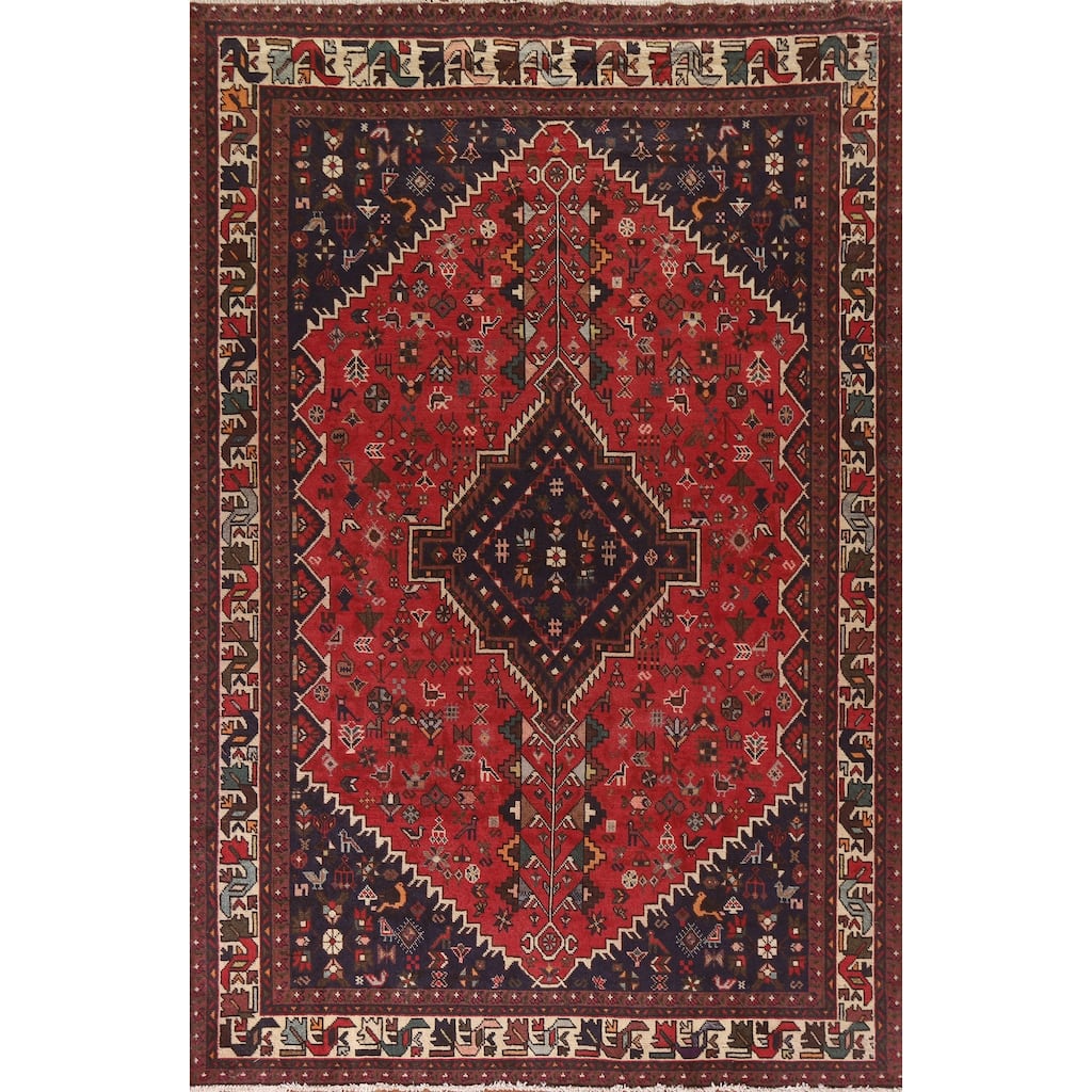 Tribal Shiraz Persian Vintage Rug Living Room Handmade Wool Carpet - 6'7"x 9'10"