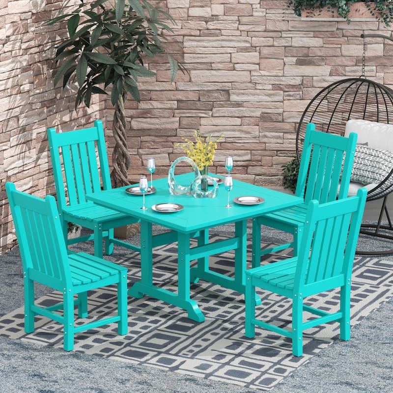 Laguna Hdpe All Weather Outdoor Patio Dining Set with Square Table, Armless Chairs (5-Piece Set) - Turquoise