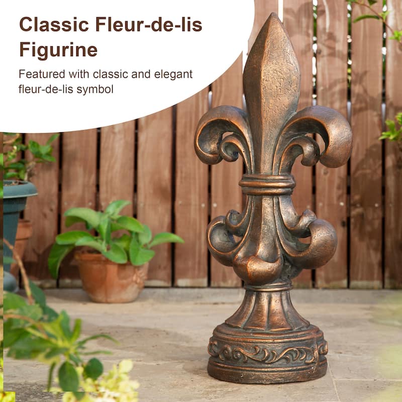 Glitzhome 21.25"H or 27.25"H MGO Bronze Standing Fleur De Lis Statue Outdoor Sculpture
