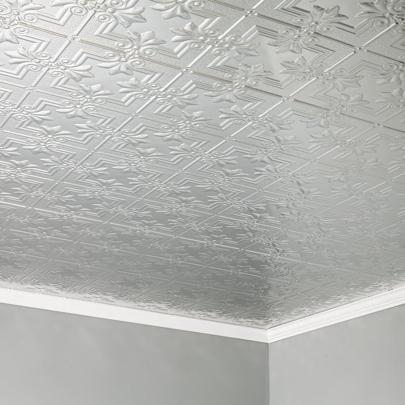 FASÄDE Regalia Decorative Vinyl 2ft x 4ft Glue Up Ceiling Panel in Brushed Aluminum (5 Pack)