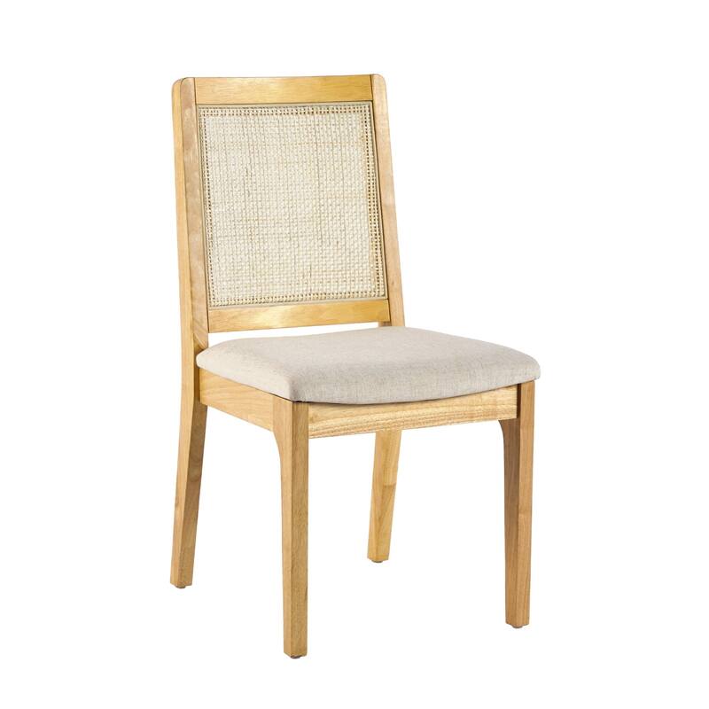 Modern Solid Wood Dining Chair with Rattan Inset Back