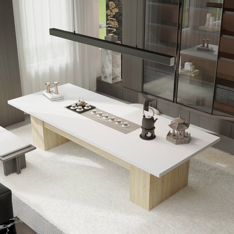 118.1" Large Conference Table, Modern Executive Office Desk with Heavy Duty Wood Base, Seats 8–10 Dining Table