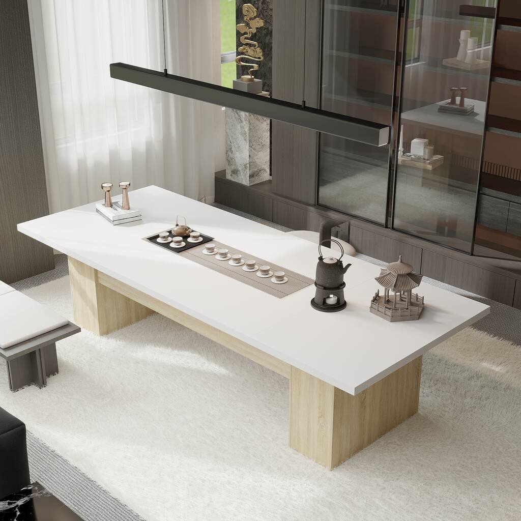 118.1" Large Conference Table, Modern Executive Office Desk with Heavy Duty Wood Base, Seats 8–10 Dining Table