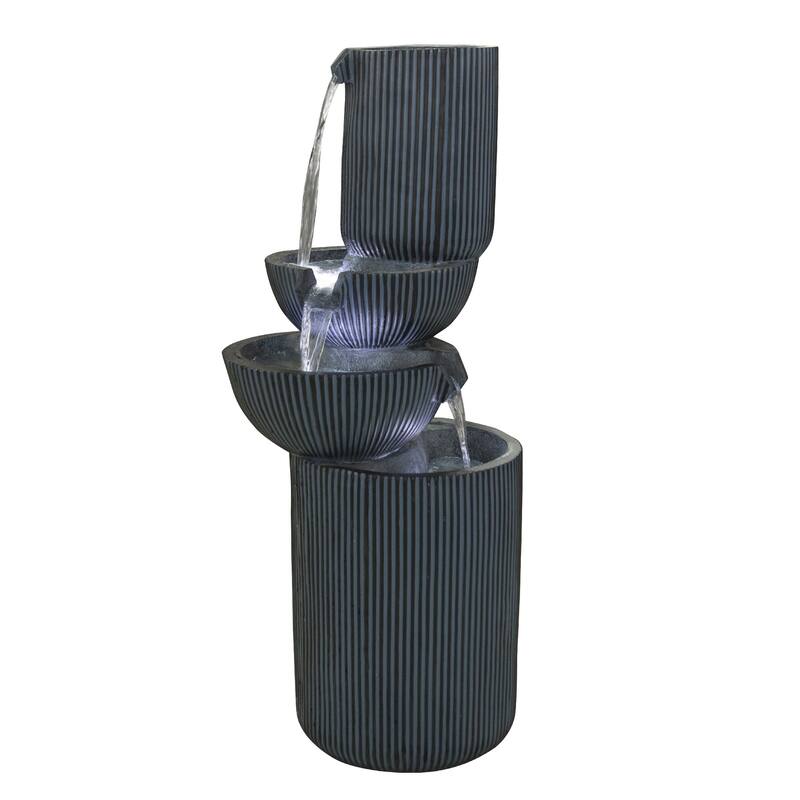 39.25" LED Lighted Modern Round Four Tier Outdoor Garden Water Fountain
