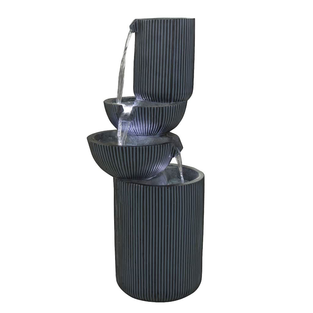 39.25" LED Lighted Modern Round Four Tier Outdoor Garden Water Fountain