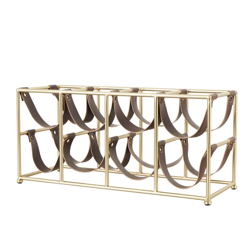 Gold Metal Wine Rack with Faux Leather Holding Straps