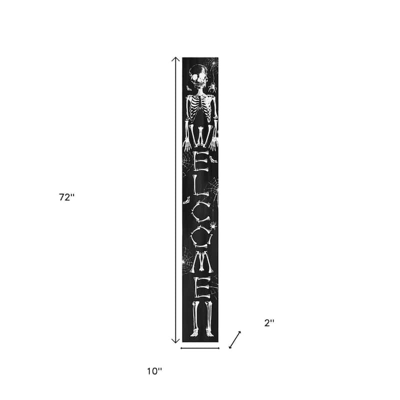 HomeRoots 72" Black And White Solid Wood Welcome Halloween Skeleton Porch Sign