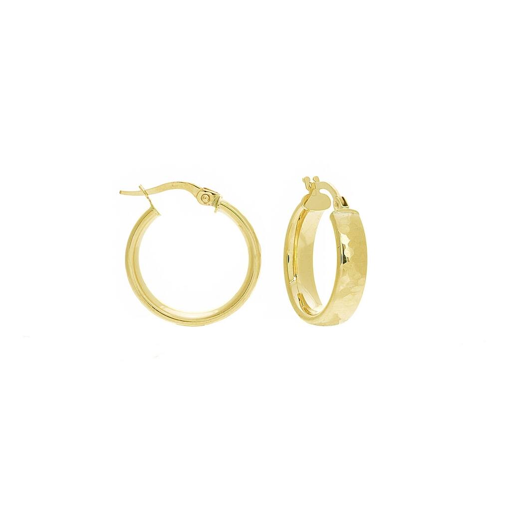 Curata 14k Yellow Gold Hammered Wedding Band Hoop Earrings