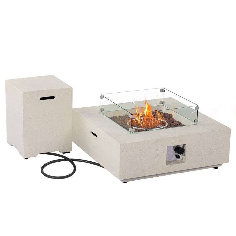 COSIEST Outdoor Square Propane Fire Pit Table w Tank Table, Wind Guard