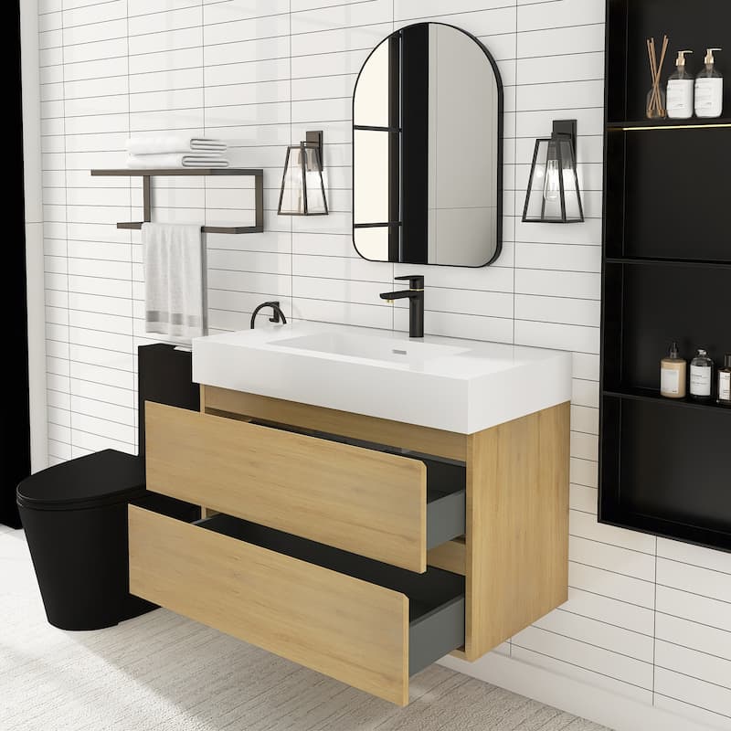 Floating Bathroom Vanity with Solid Surface Top