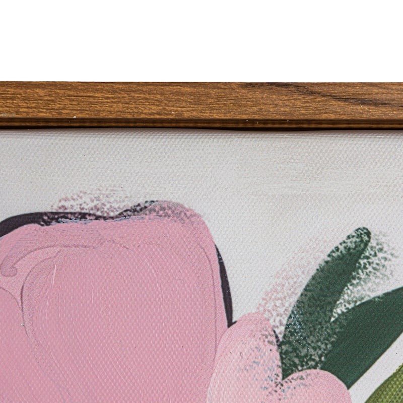 Framed Canvas Hand-Painted Wall Decor with Flowers on Table