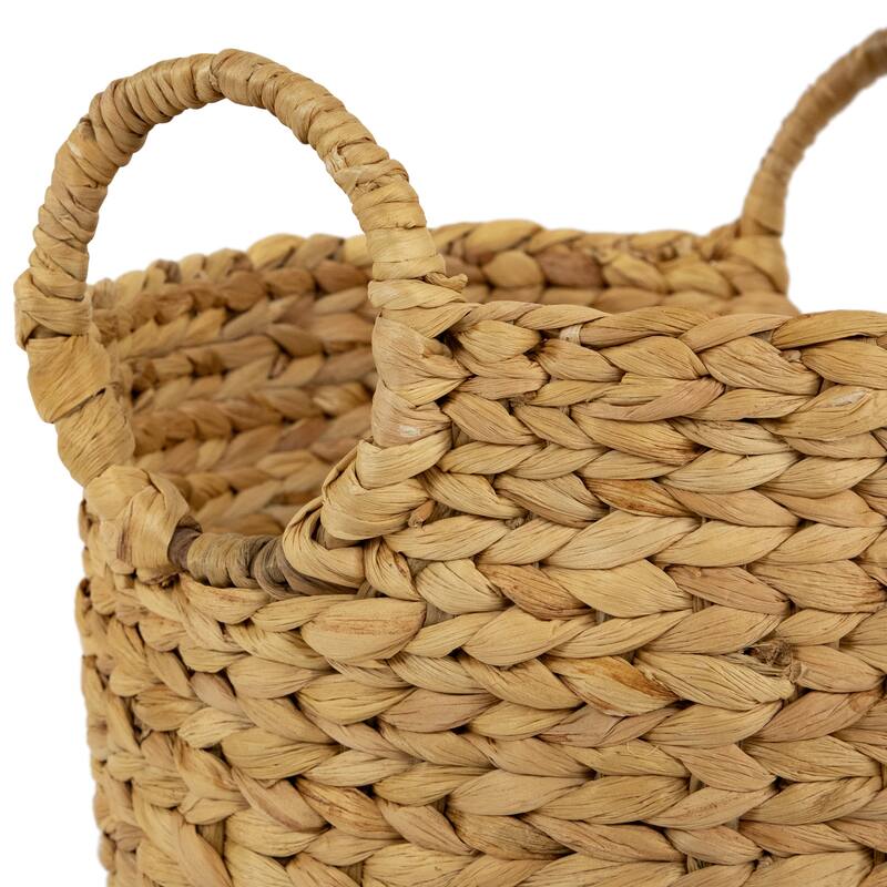 Set of 2 Beige Textured Water Hyacinth Woven Storage Baskets with Handles - 15.75" - 15.75
