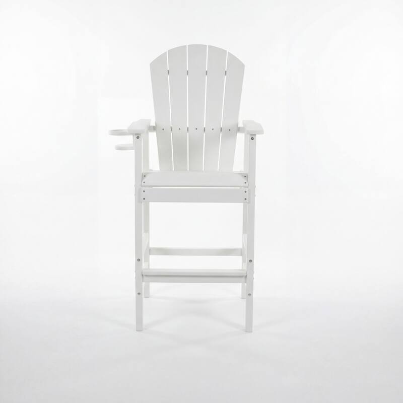 3-Piece HDPE Bar-Height Patio Set, 42.1" Square High Top Pub Table with Umbrella Hole + 2 Bar Stools with Cup Holders