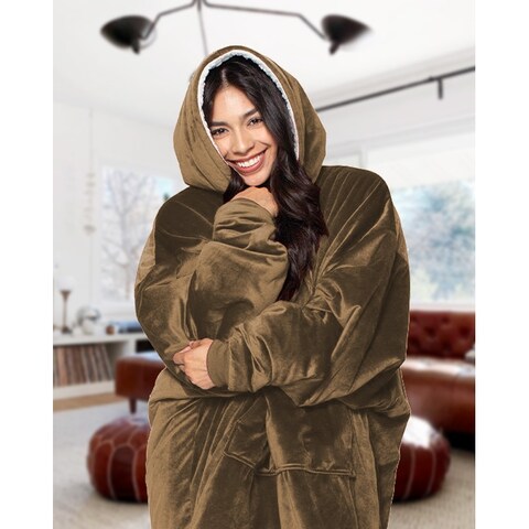 Rustic Cabin - Cozy Velour hooded blanket with sherpa lining
