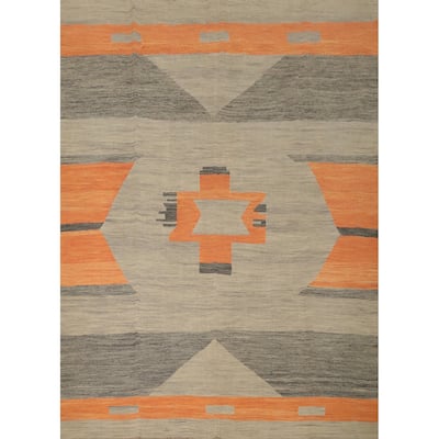 Hand Woven Oriental 100% Wool Carpet Southwestern Modern Greys & Charcoal Kilim Area Rug - 9' 7'' X 8' 4''