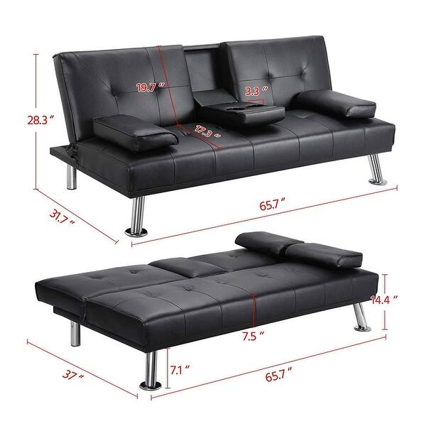 Faux Leather Futon Sofa Bed Recliner Couch Sleeper FULL Convertible Loveseat CUP