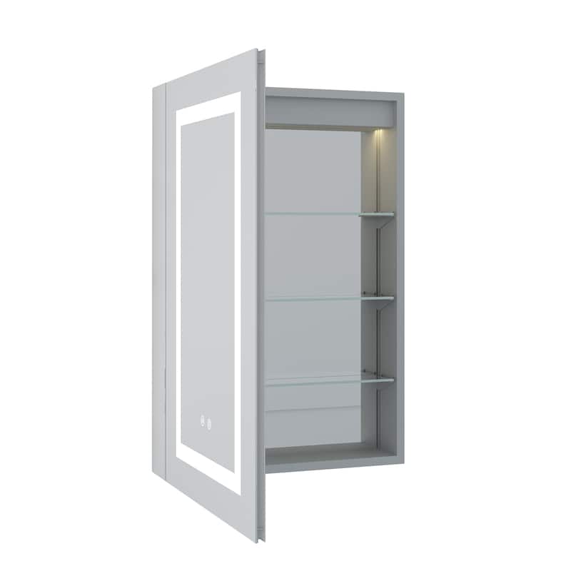 30" H Recessed or Surface LED Mirror Cabinet with Adjustable Glass Shelves,Defogger, Dimmer And Outlets & USB Ports