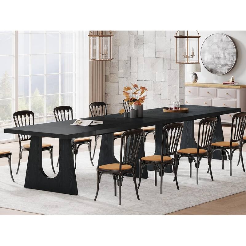 71" Farmhouse Black Dining Table Rustic Rectangular Solid Wood Legs