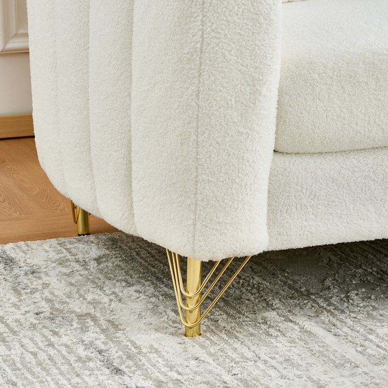 Chenille Upholstered Loveseat, Tufted 2 Seater Deep Seat Couch, Lounge Sofa Chair with Metal Legs for Living Room, Bedroom