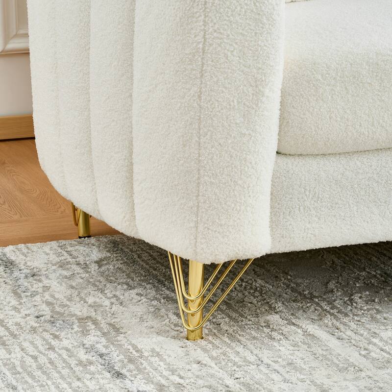 Luxurious 2-Seater Deep Seat Sofa Couch Loveseat Sofa with Metal Legs, Sofa Couch with Throw Pillows