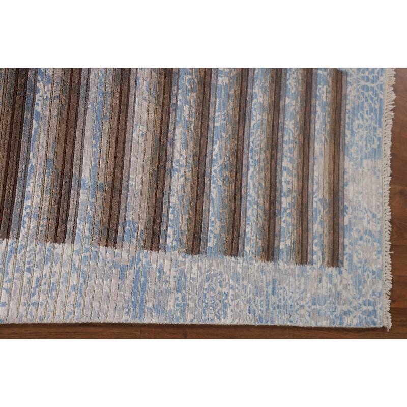 Multi-Color Striped Abstract Modern Accent Rug Handmade Wool Carpet - 2'8"x 4'10"