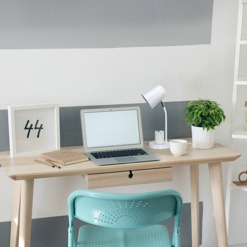 Adjustable Gooseneck Desk Lamp with Metal Shade - 15.75" - White