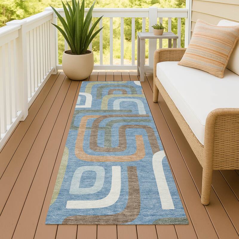 Machine Washable Indoor/ Outdoor Modern Penner Chantille Rug - Blue - 2'3" x 7'6"