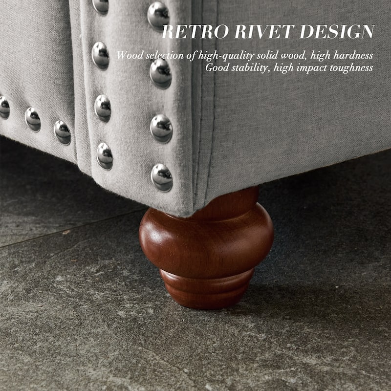 Fabric Upholstered Single Sofa, Accent Chair with Rolled Arms & Nailhead Trim, Lounge Reading Chair with Solid Wood Legs