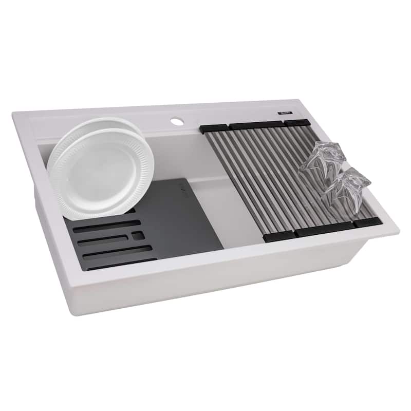 Ruvati 31-inch epiCube Granite Composite Workstation Drop-in Kitchen Sink Matte White - RVG1631WH