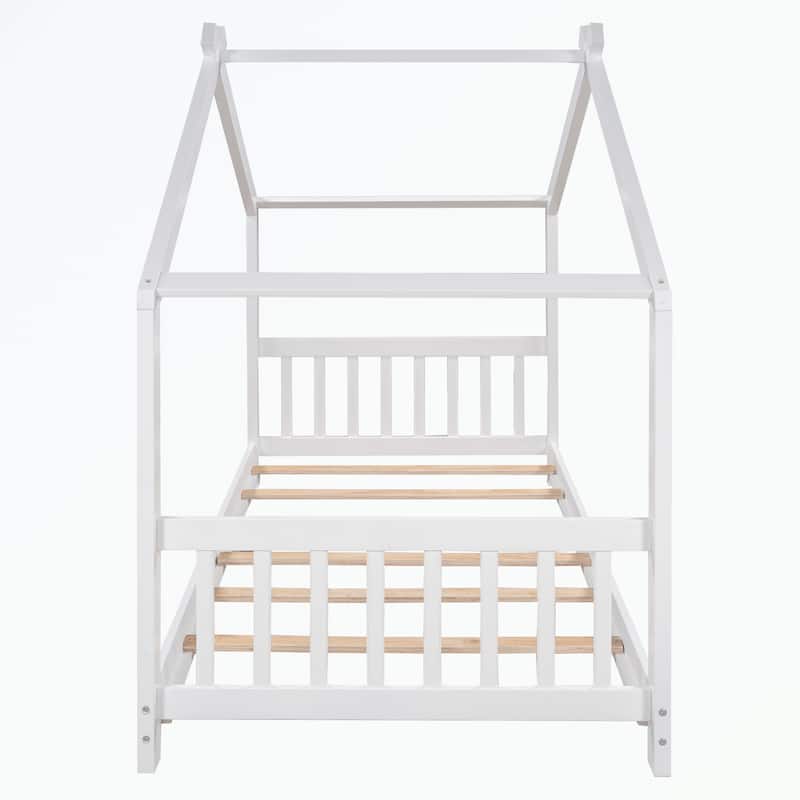 Twin Size House Platform Bed with Headboard and Footboard - White