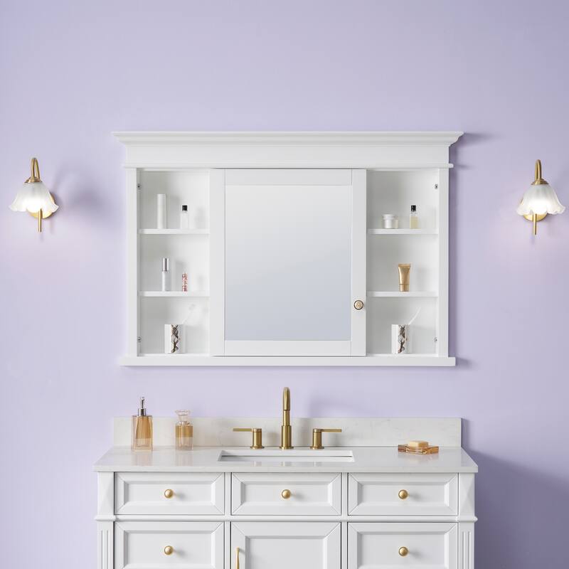 32''H Recessed Mount Solid Wood Framed Medicine Cabinet With Mirror And Shelves - 48'W X32"H,Left open