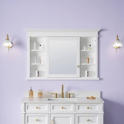 32''H Recessed Mount Solid Wood Framed Medicine Cabinet With Mirror And Shelves