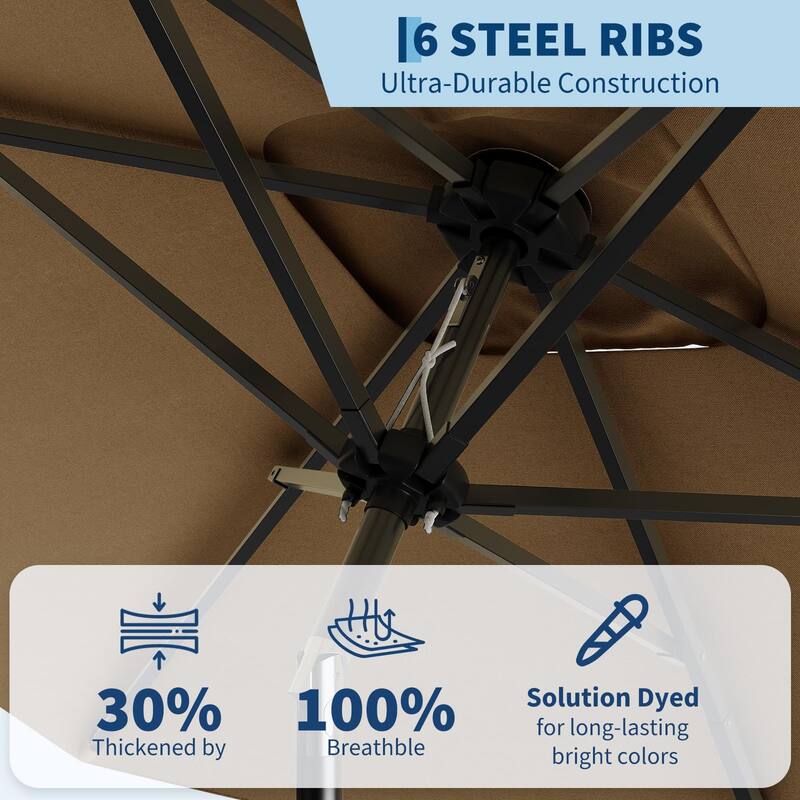 10'X6.5' Rectangular Outdoor Umbrella, with Crank & Push Button Tilt