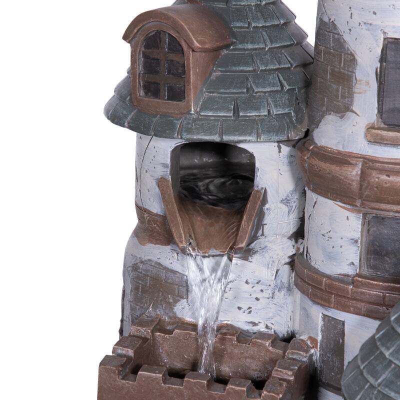 Alpine Corporation USA1368 35" Brown Tower Castle Fountain with Color Changing LED Lights