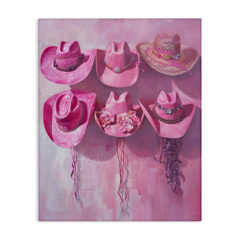 Stupell Hanging Pink Cowgirl Hats Canvas Wall Art Design By LSR Design Studio - 36 x 48