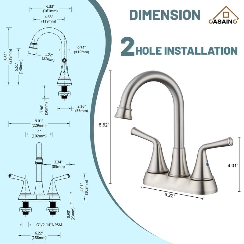 4 in. Centerset Double Handle Bathroom Faucet with Drain Kit Included