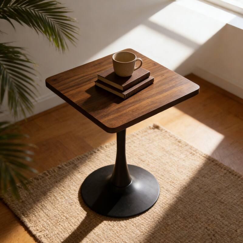 Square Dining Table, 23.6" Tulip Table with Thickened Edge Decor Tabletop & Metal Pedestal, Mid Century Modern Bistro Table