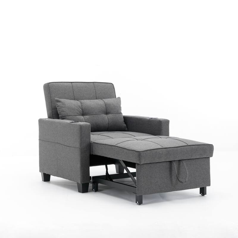 Linen 3-in-1 Convertible Futon Chair Bed with USB & Adjustable Backrest