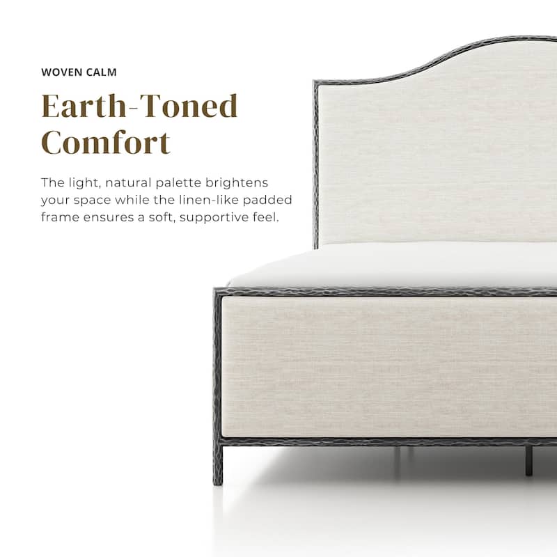 247 Shop At Home Lalia Modern 3-Piece Upholstered Hammered Metal Camelback Bedroom Set with Nightstand and Bench