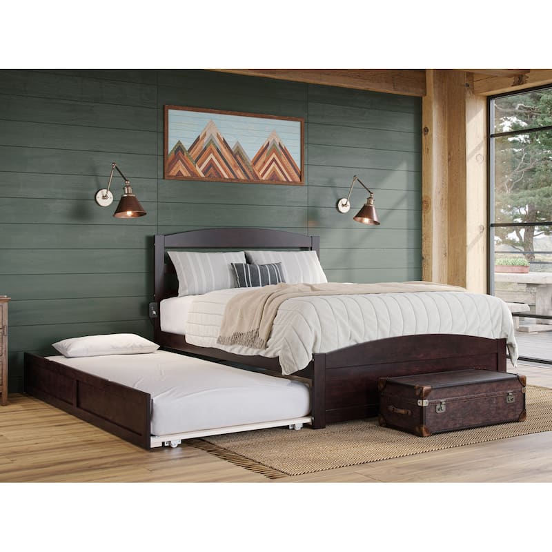 Warren Platform Bed with Footboard and Twin Trundle - Espresso - Full
