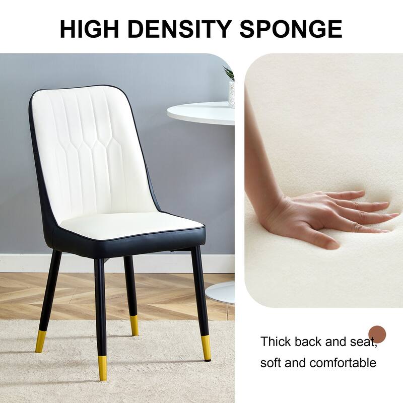Modern Two-Tone PU Dining Chairs - White and Black spliced chairs With Gold Decorated Legs