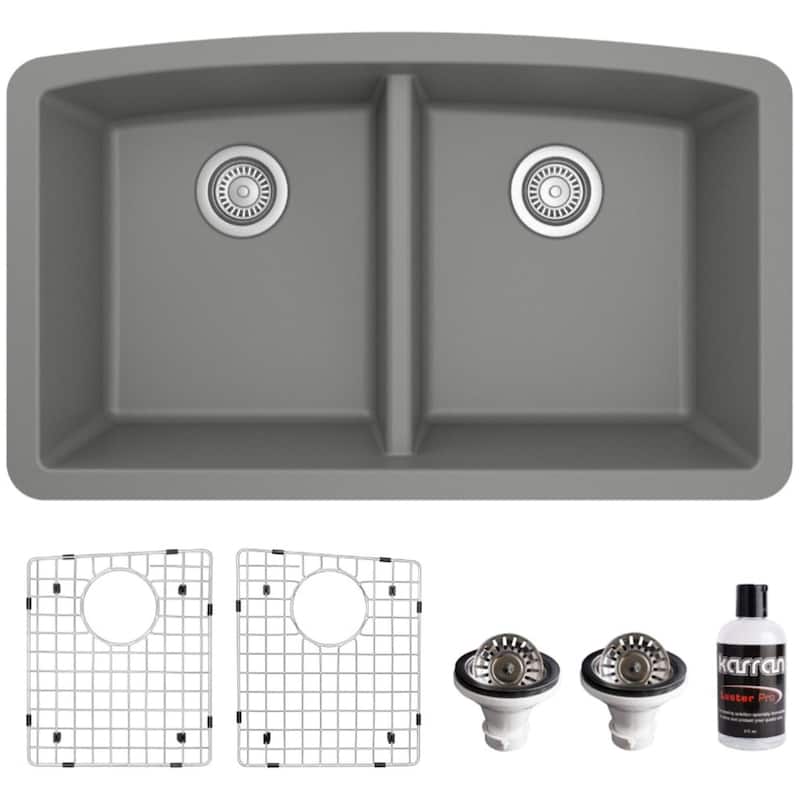 Karran USA QU-710-PK1 Quartz QU 32" Undermount Double Basin Quartz - Grey