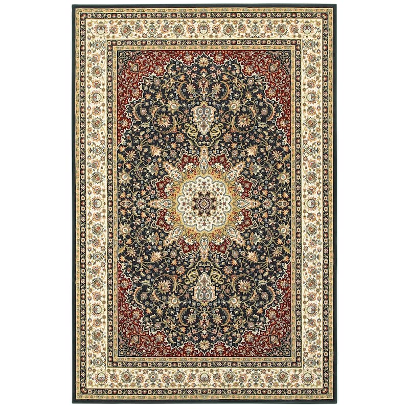 Style Haven Stora Red/Ivory Classic Medallion Area Rug - 5' 3" x 7' 6" - Navy/Cream - Runner/Rectangle