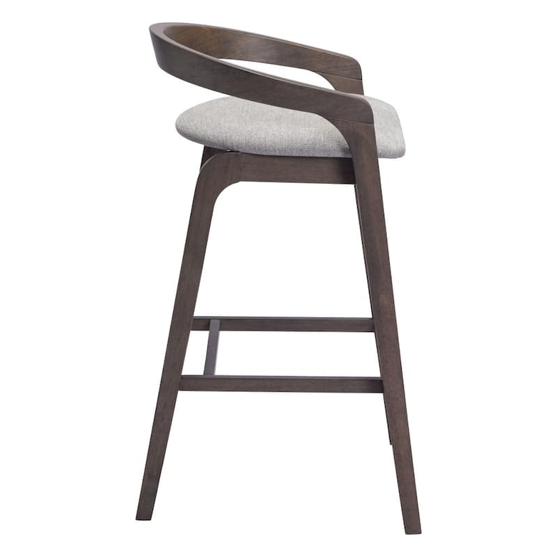 HomeRoots Set of Two 31" Gray and Espresso Fabric and Solid Wood Low Back Bar Height Bar Chairs