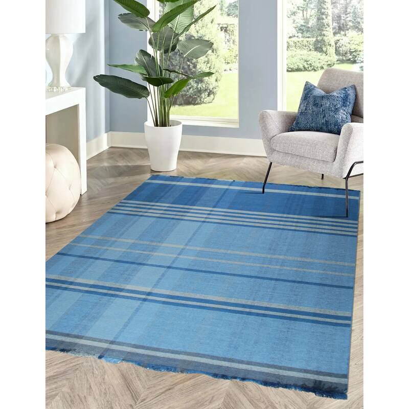 Home Decor EORC Hand-Knotted Wool Flat Weave Rug, Denim Stylish and Durable Area Rug for Adding Comfort and Texture to You