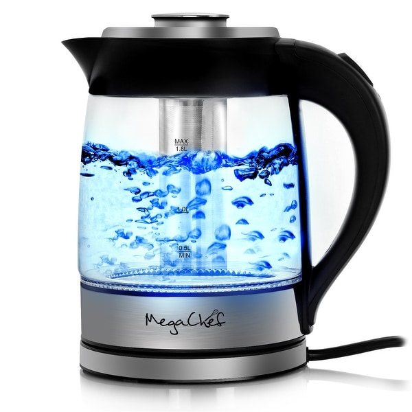 1.8 Liter Cordless Glass and Stainless Steel Electric Tea Kettle with Tea Infuser N A