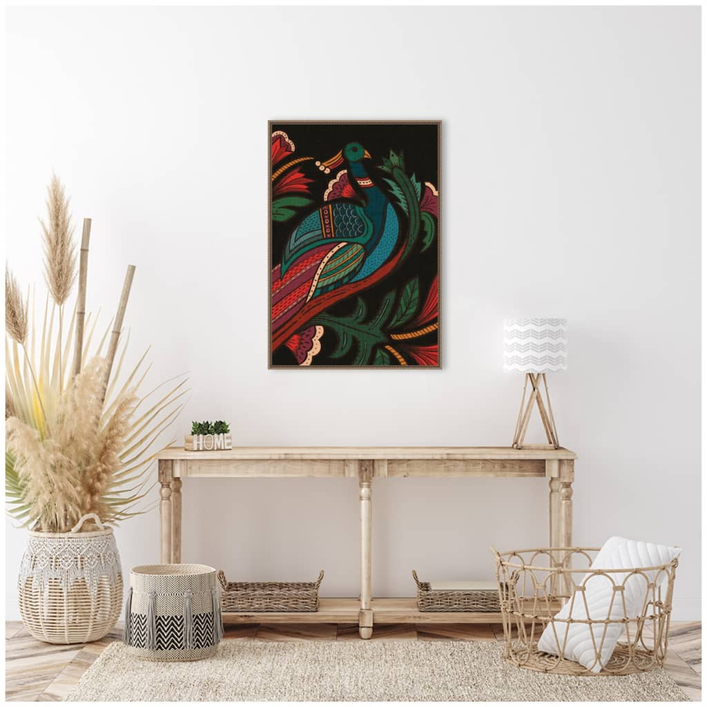 Kate and Laurel Sylvie Peacock Framed Canvas by Carey Copeland
