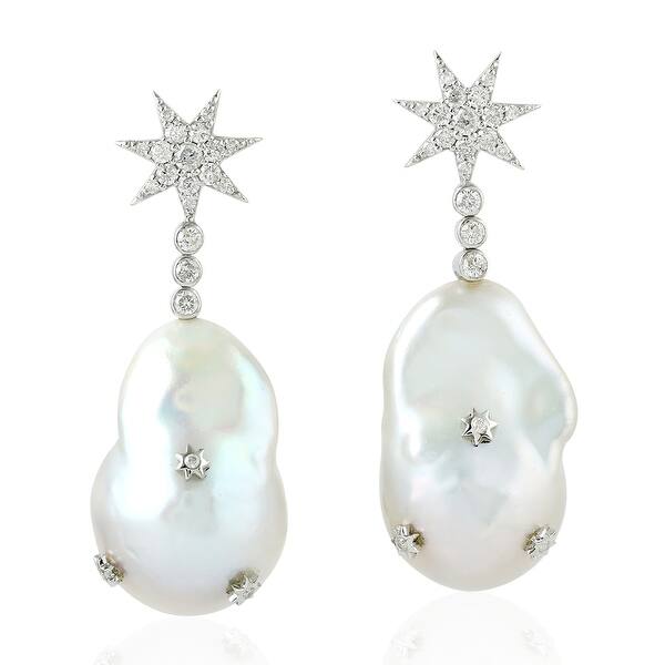 Shop 18kt Gold Diamond Star Pearl Dangle Earrings Pearl Jewelry Black Friday Sale On Sale Overstock 30395608